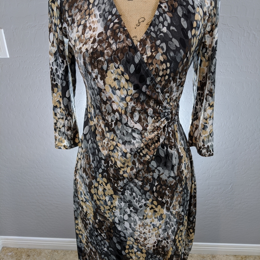 Watercolor Print Faux Wrap Dress